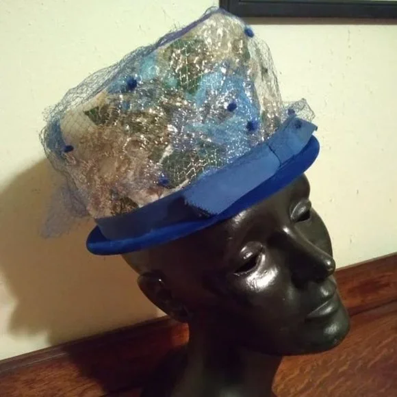 Accessories | Vintage Hat Blue Velvet Bluegold Metallic  display picture 1